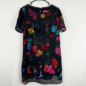 Maeve Alisa Floral Burnout Velvet Tee Dress Sz 8 Anthropologie Black Silk Blend